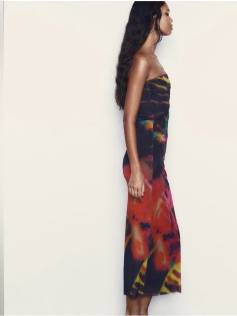 ZARA Multicolor Abstract Print Strapless Maxi Dress – Size M